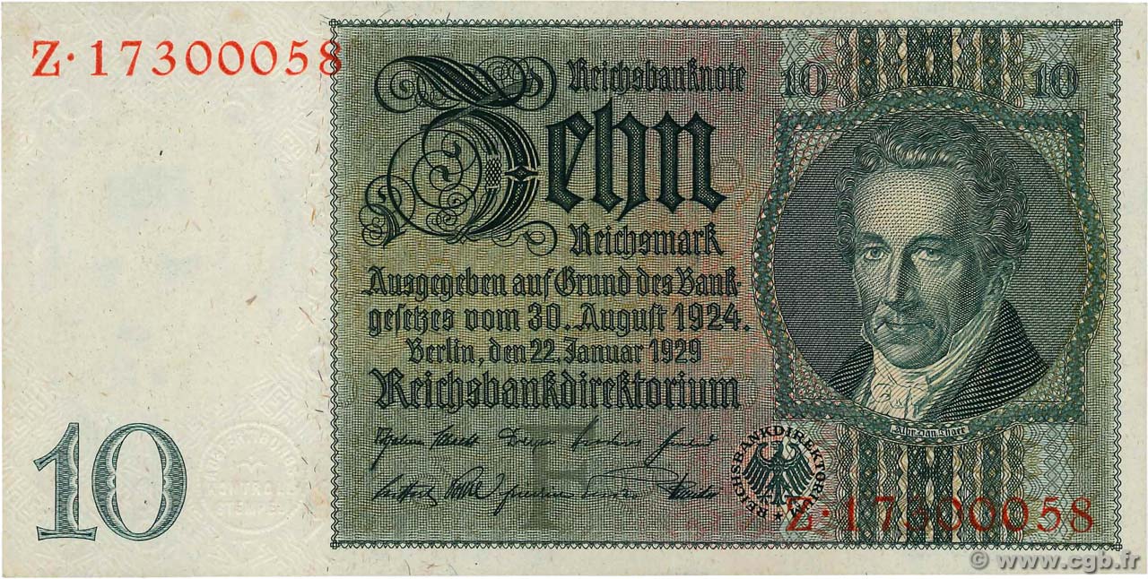 10 Reichsmark ALLEMAGNE  1929 P.180a SPL