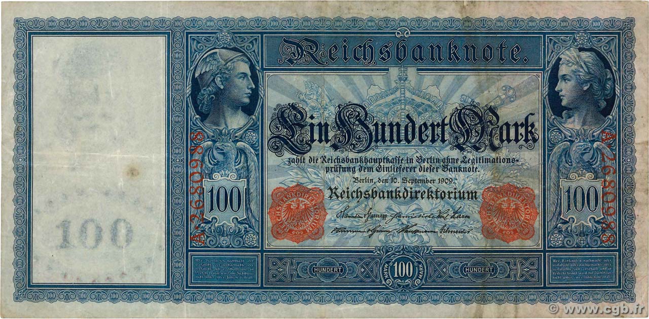 100 Mark GERMANY  1909 P.038 F