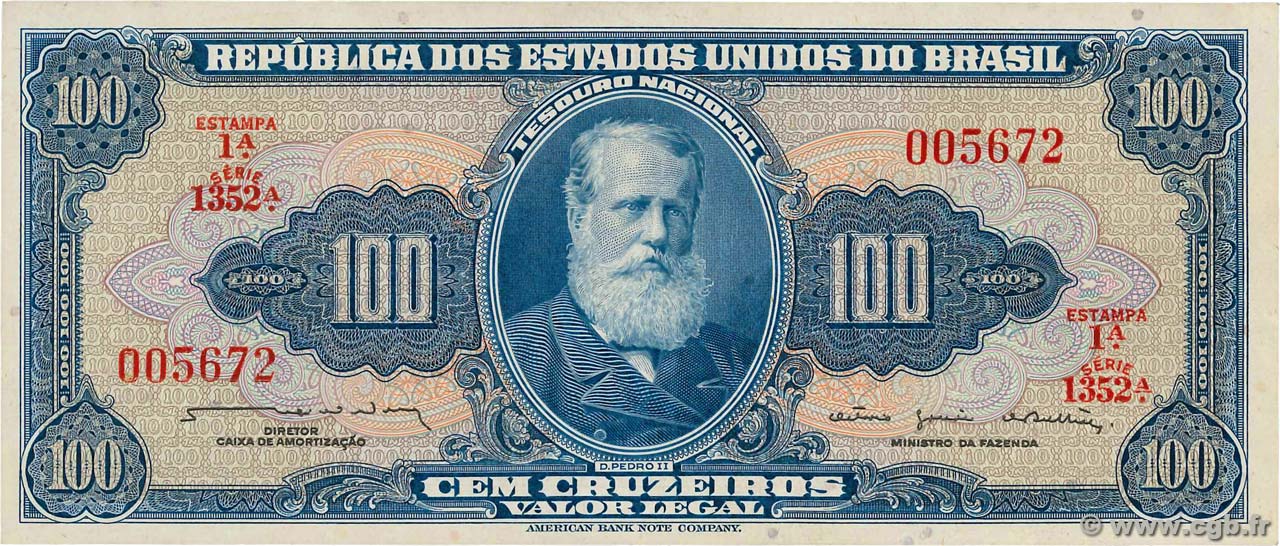 100 Cruzeiros BRASILIEN  1964 P.170b VZ