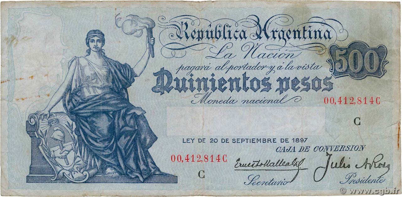 500 Pesos ARGENTINA  1935 P.248c F