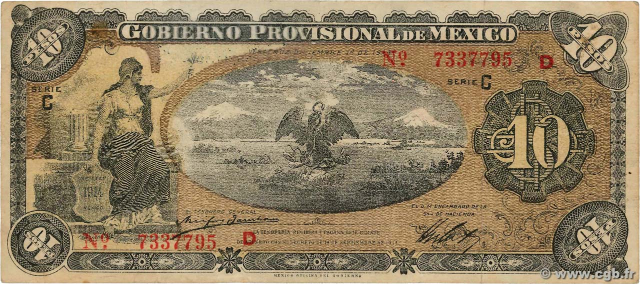10 Pesos MEXIQUE  1914 PS.0704a TTB