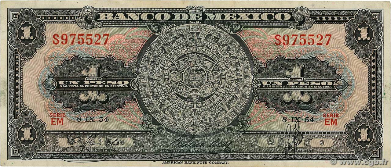 1 Peso MEXICO  1954 P.056b VF