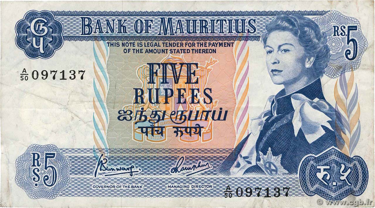 5 Rupees ÎLE MAURICE  1967 P.30c TB