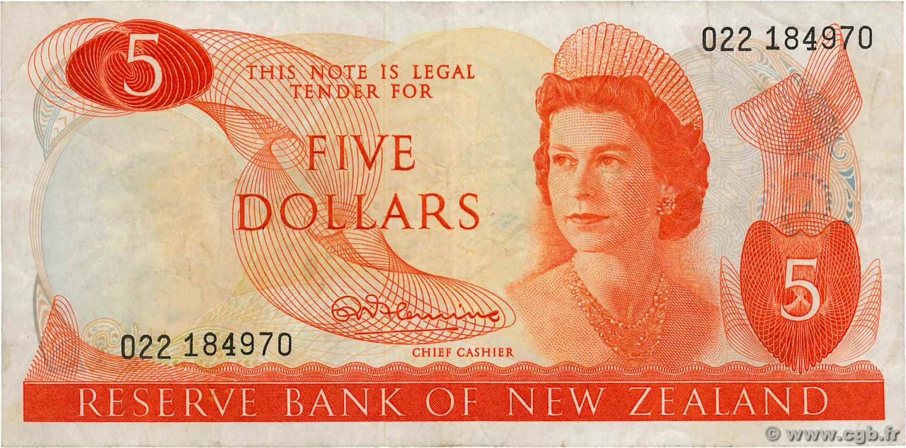 5 Dollars NOUVELLE-ZÉLANDE  1975 P.165a TB