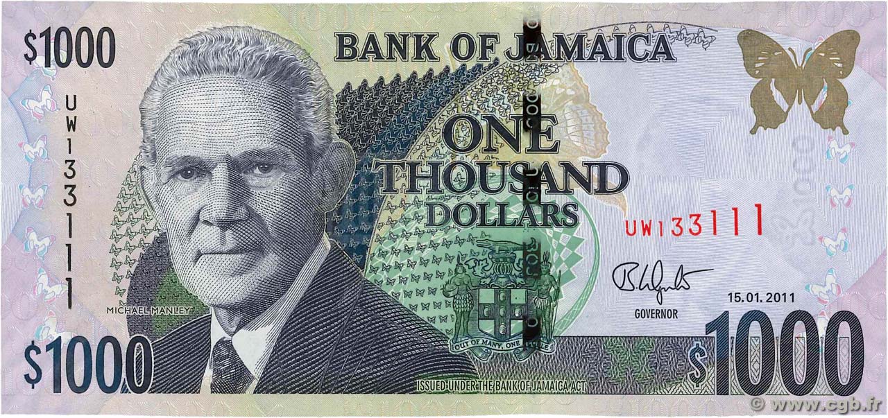 1000 Dollars JAMAIKA  2011 P.86i fST+