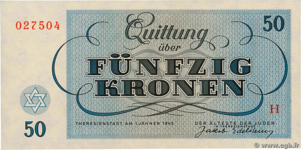 50 Kronen ISRAËL Terezin / Theresienstadt 1943 WW II.706 pr.NEUF