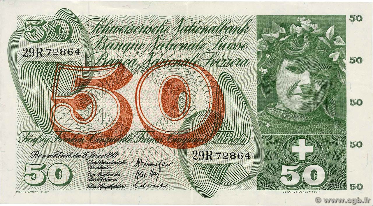 50 Francs SUISSE  1969 P.48i SUP