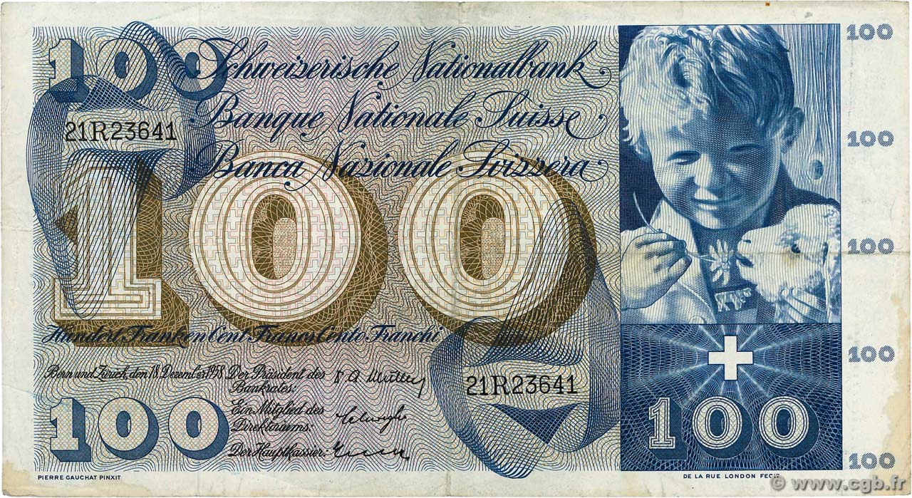 100 Francs SUISSE  1958 P.49c TTB