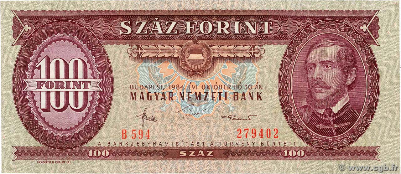 100 Forint HUNGARY  1984 P.171g AU