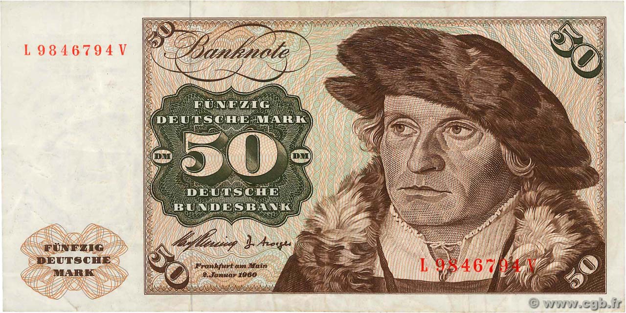 50 Deutsche Mark GERMAN FEDERAL REPUBLIC  1960 P.21a F+