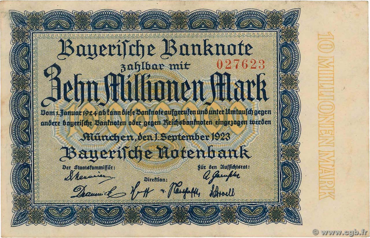 10 Millions Mark DEUTSCHLAND Munich 1923 PS.0935 VZ