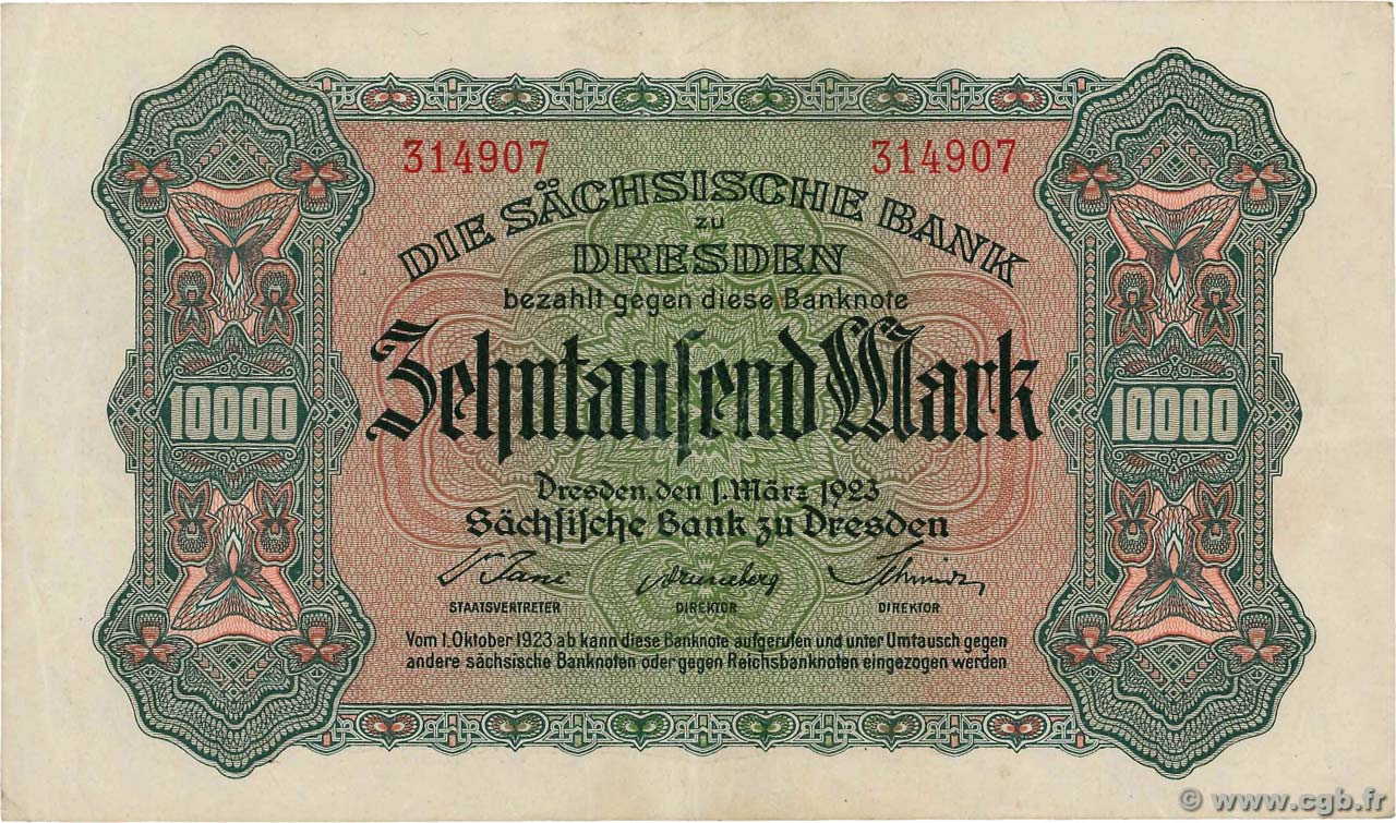 10000 Mark ALLEMAGNE Dresden 1923 PS.0958 TTB