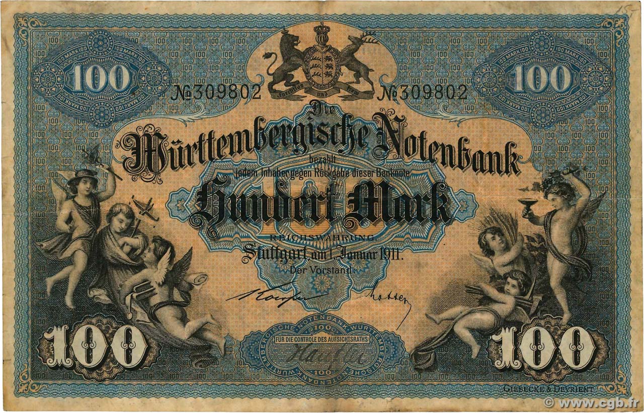 100 Mark GERMANIA Stuttgart 1911 PS.0979c MB