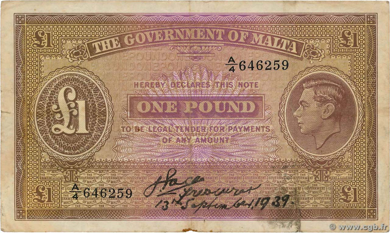 1 Pound MALTE  1939 P.14 BC