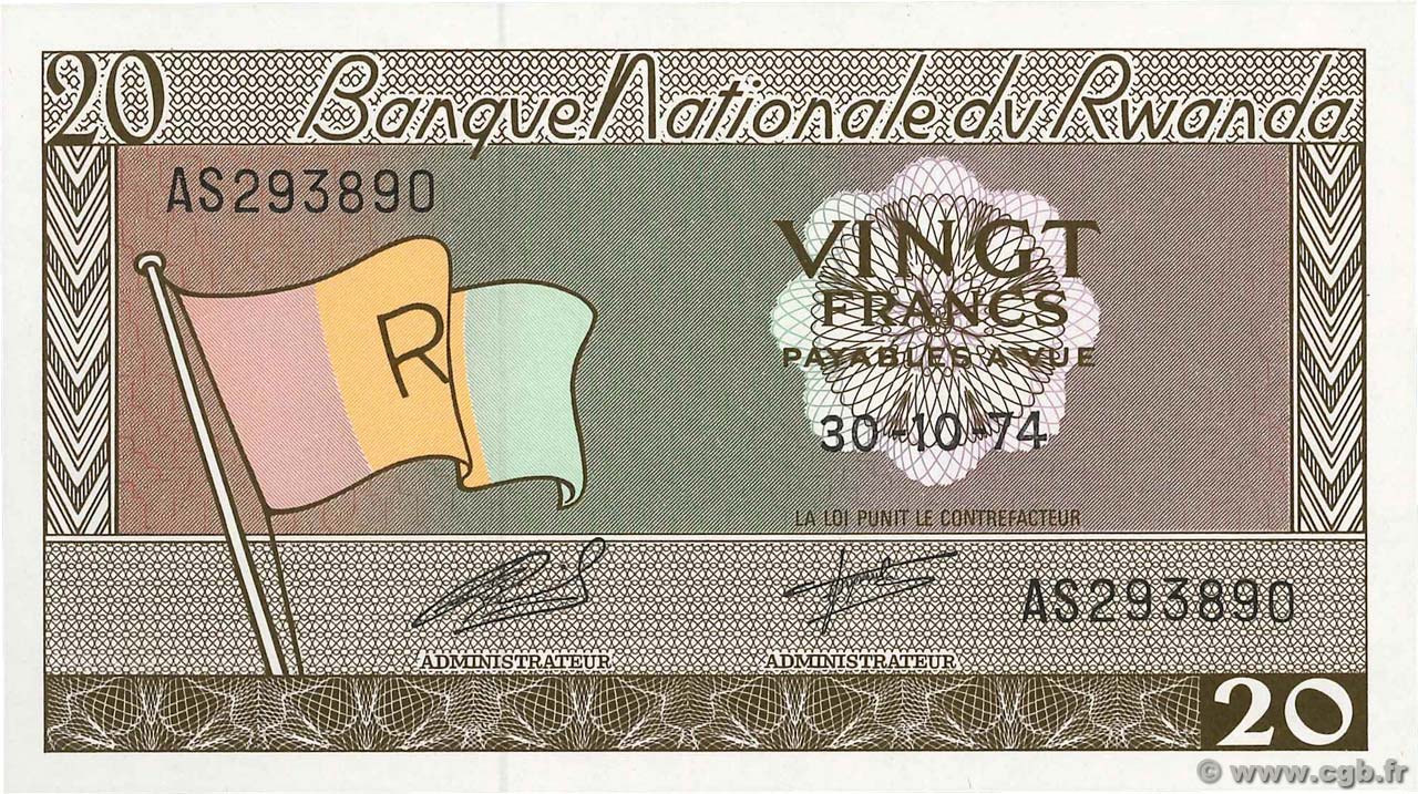 20 Francs RWANDA  1974 P.06d UNC