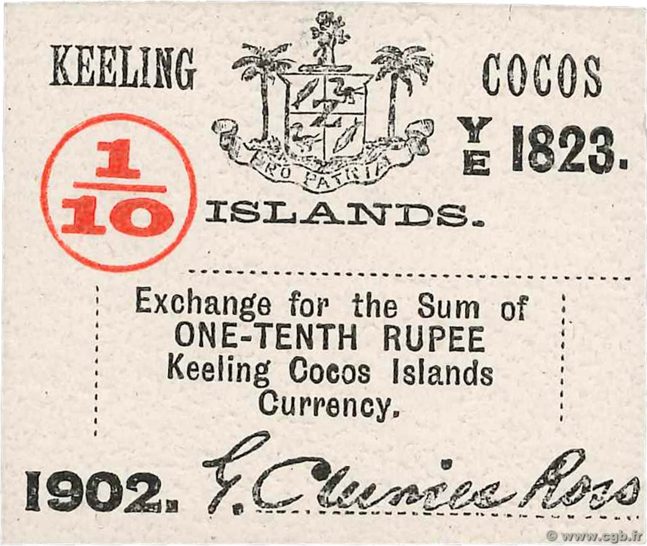 1/10 Rupee ÎLES KEELING COCOS  1902 PS.123 NEUF
