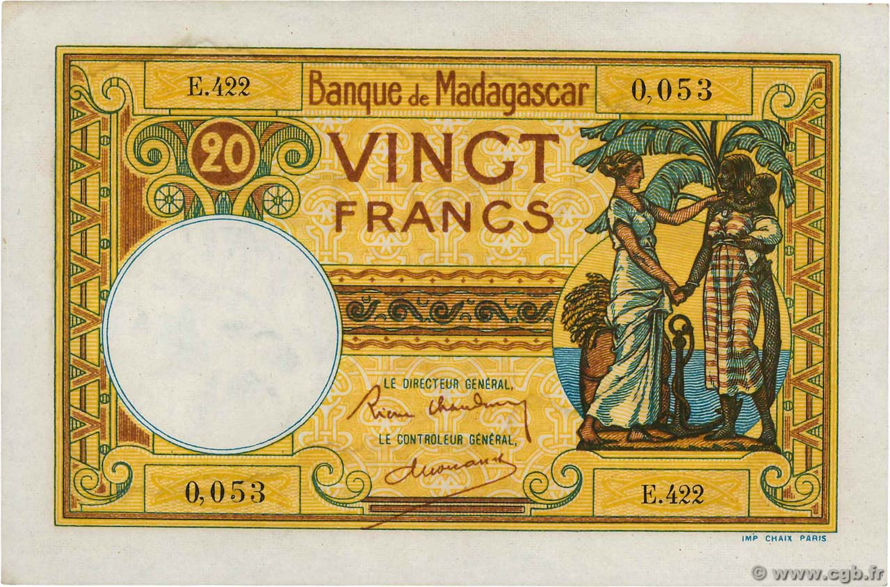 20 Francs MADAGASCAR  1937 P.037 SC+