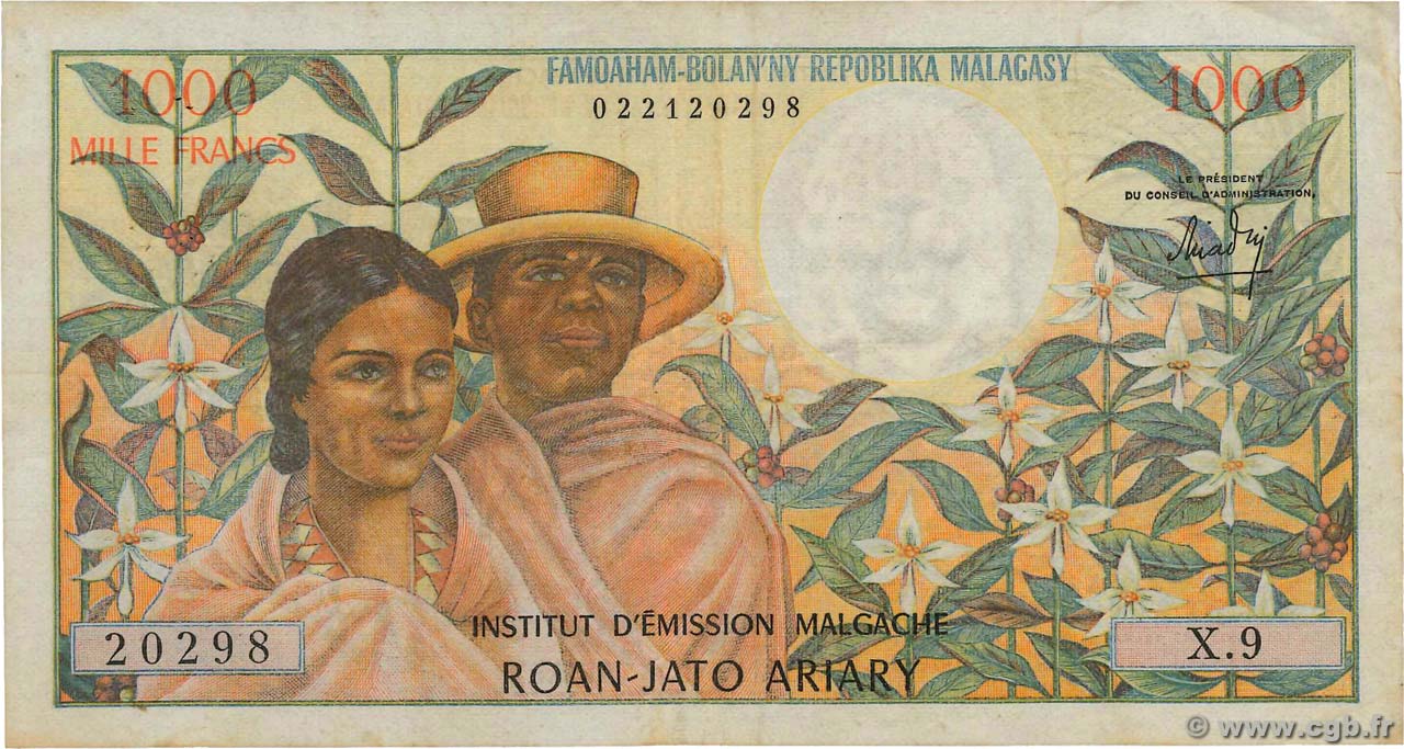 1000 Francs - 200 Ariary MADAGASKAR  1966 P.059a fSS