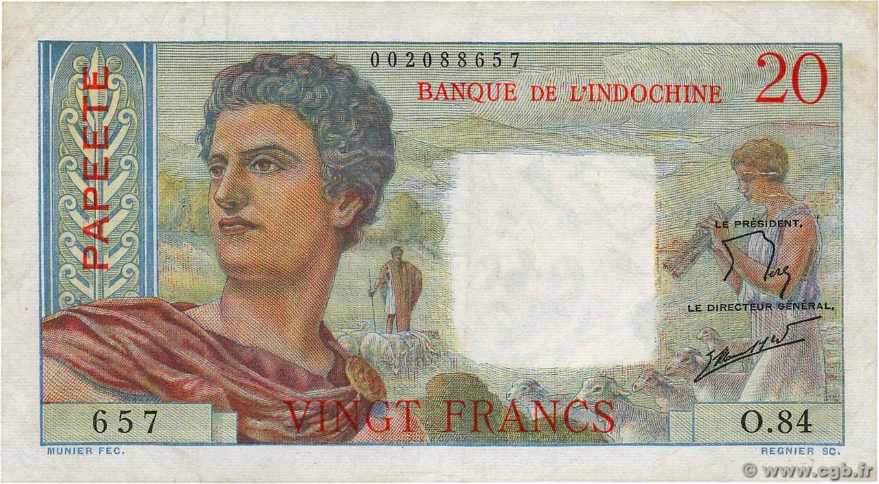 20 Francs TAHITI  1963 P.21c VF
