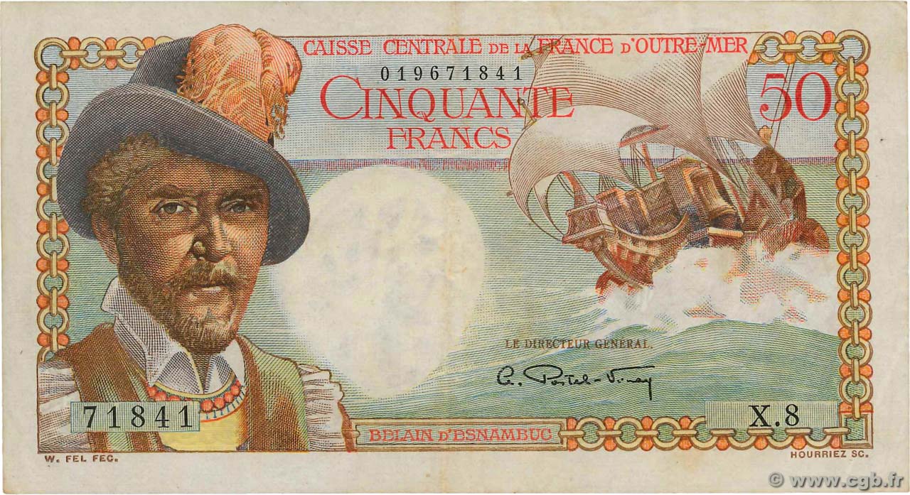 50 Francs Belain d Esnambuc FRENCH EQUATORIAL AFRICA  1946 P.23 VF