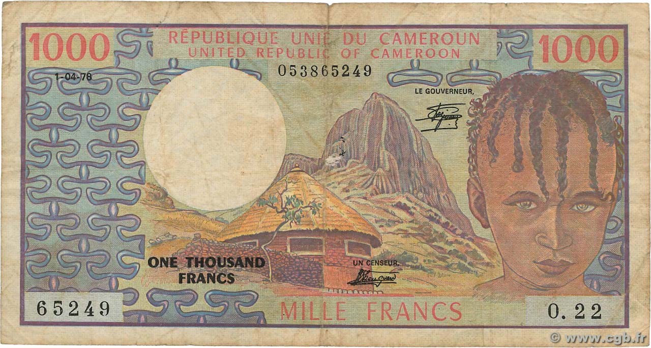 1000 Francs CAMEROUN  1978 P.16c pr.TB