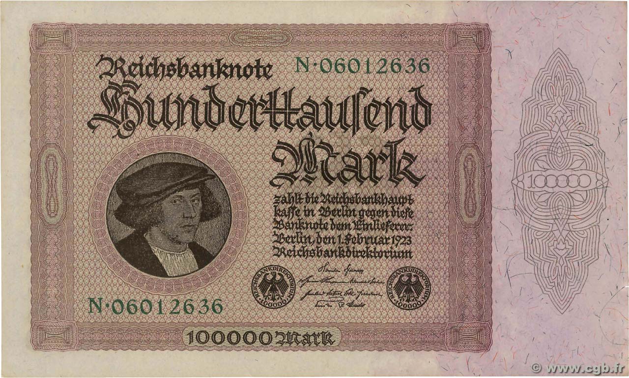 100000 Mark DEUTSCHLAND  1923 P.083a fST