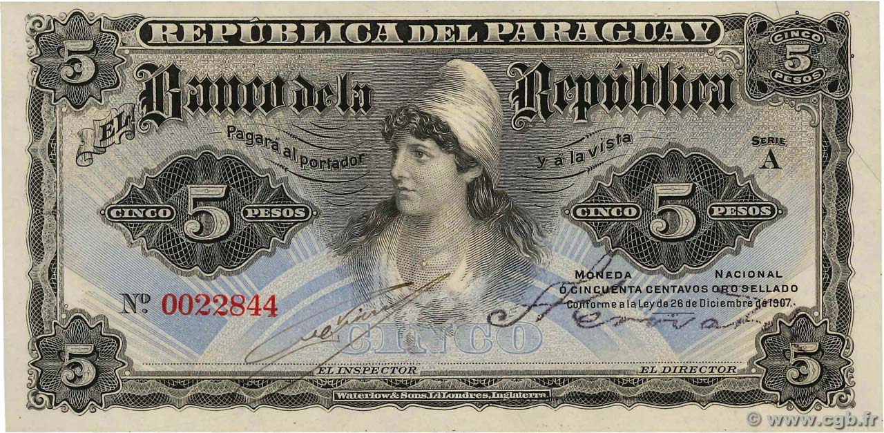 5 Pesos PARAGUAY  1907 P.156 FDC