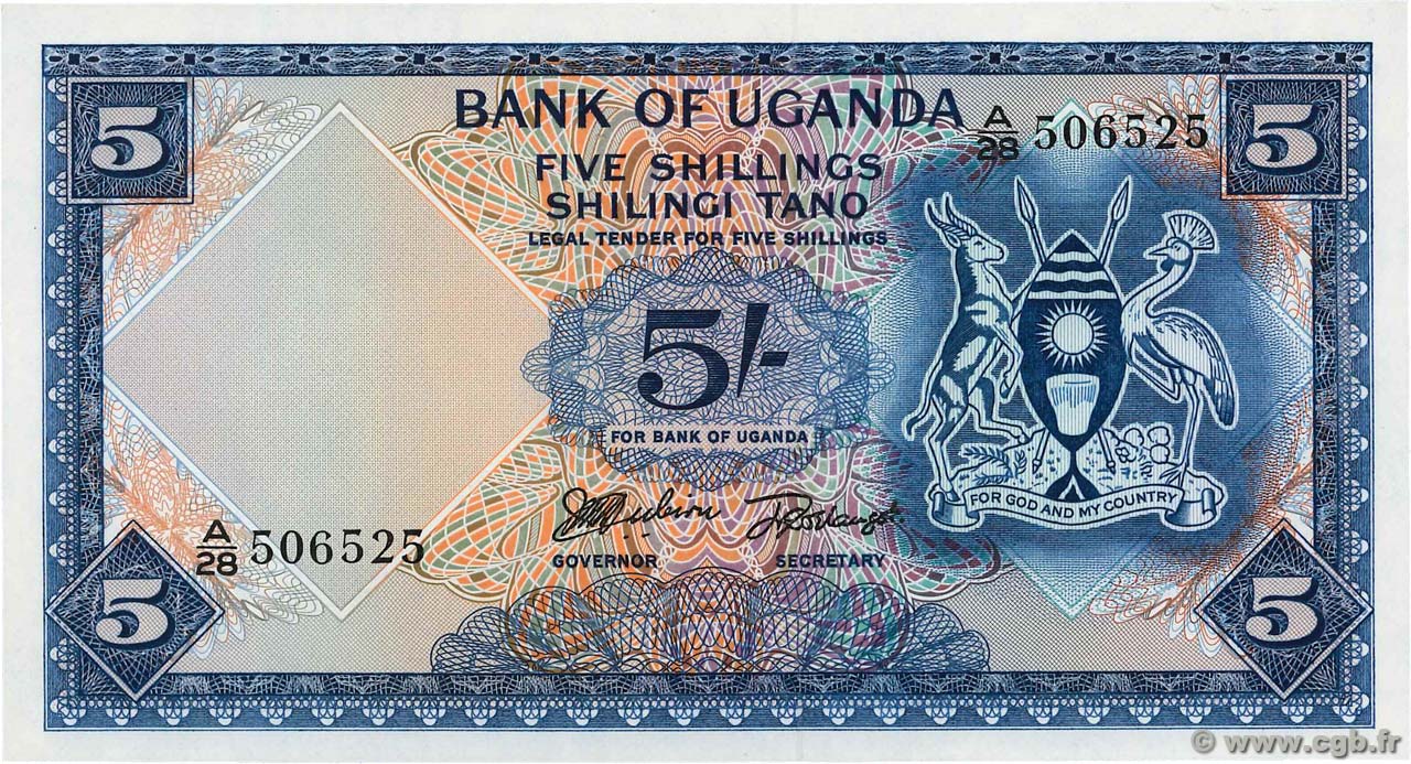 5 Shillings UGANDA  1966 P.01a ST
