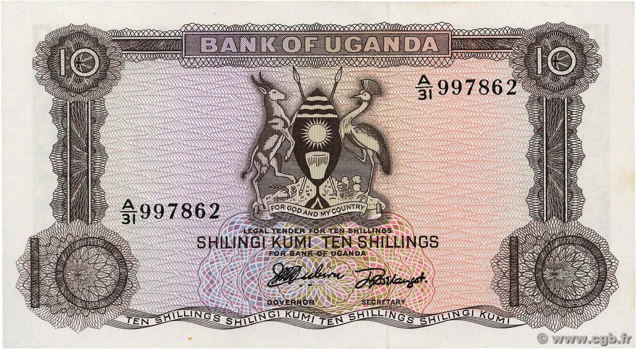 10 Shillings UGANDA  1966 P.02a UNC