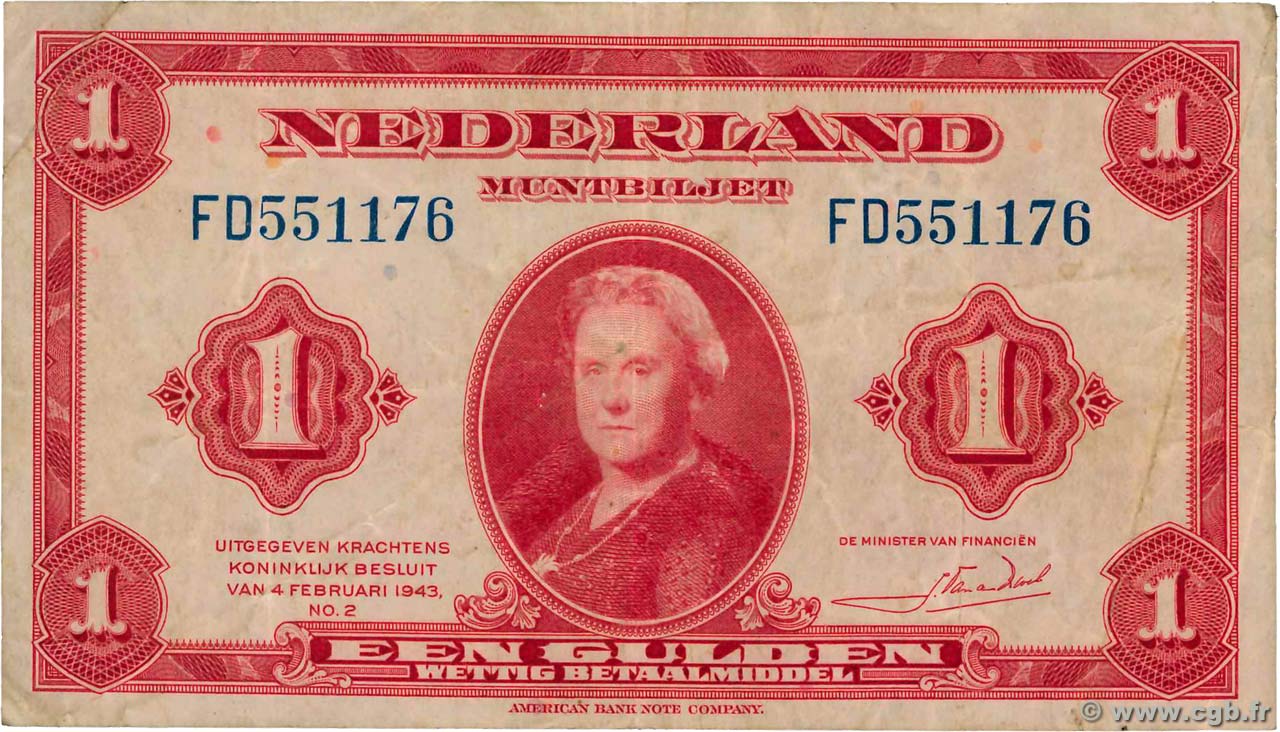 1 Gulden PAíSES BAJOS  1943 P.064a BC