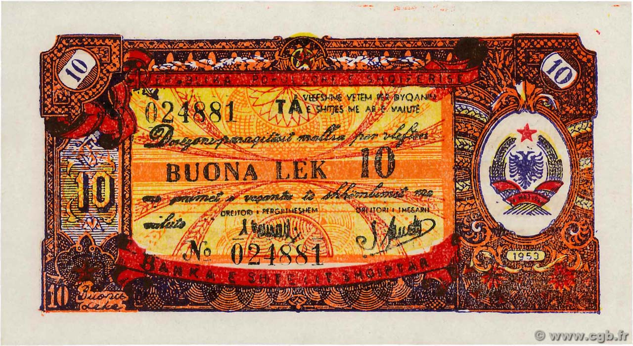 10 Lek ALBANIA  1953 P.FX06 UNC