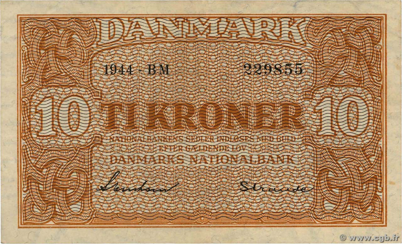 10 Kroner DENMARK  1944 P.036a XF-