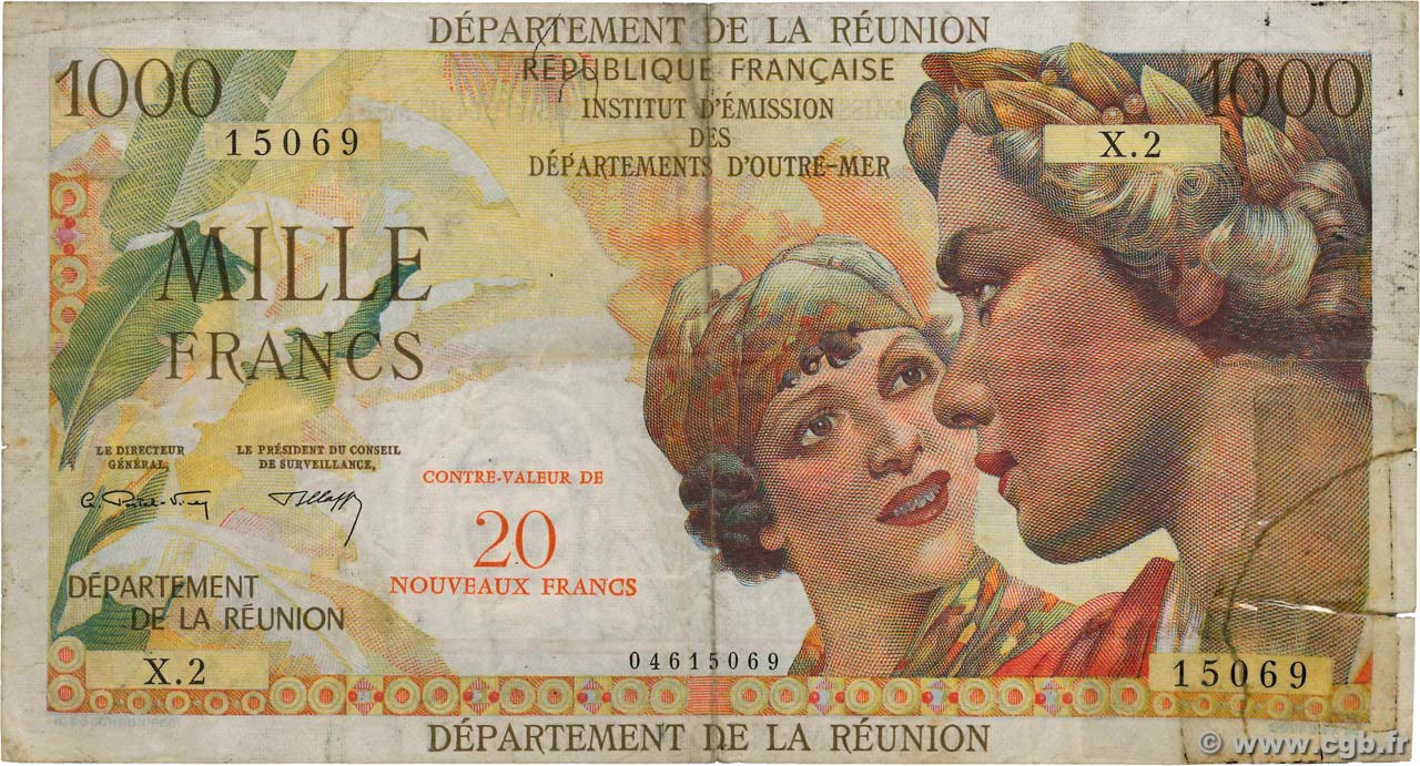 20 NF sur 1000 Francs Union Française REUNION INSEL  1971 P.55b S