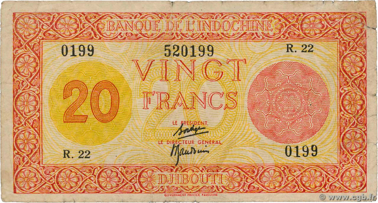 20 Francs Palestine DJIBUTI  1945 P.15 MB
