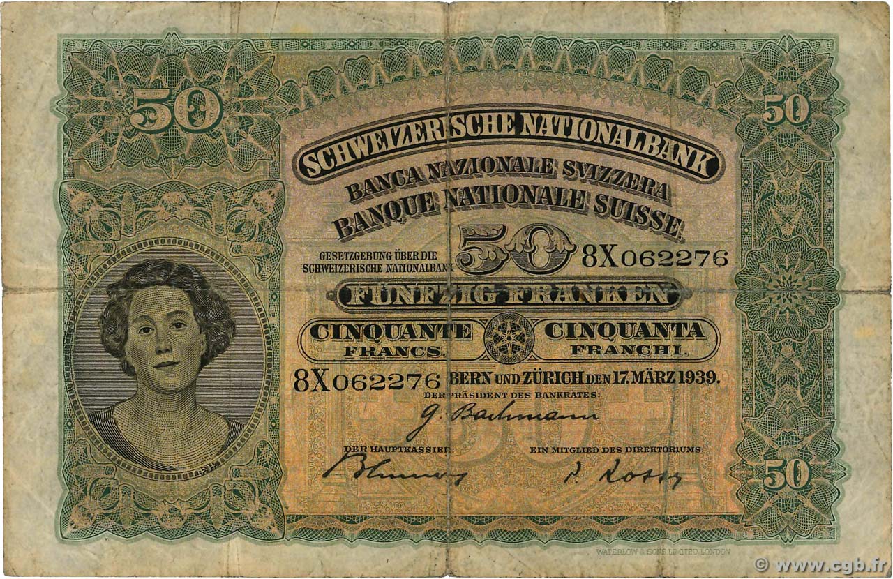 50 Francs SUISSE  1939 P.34i BC