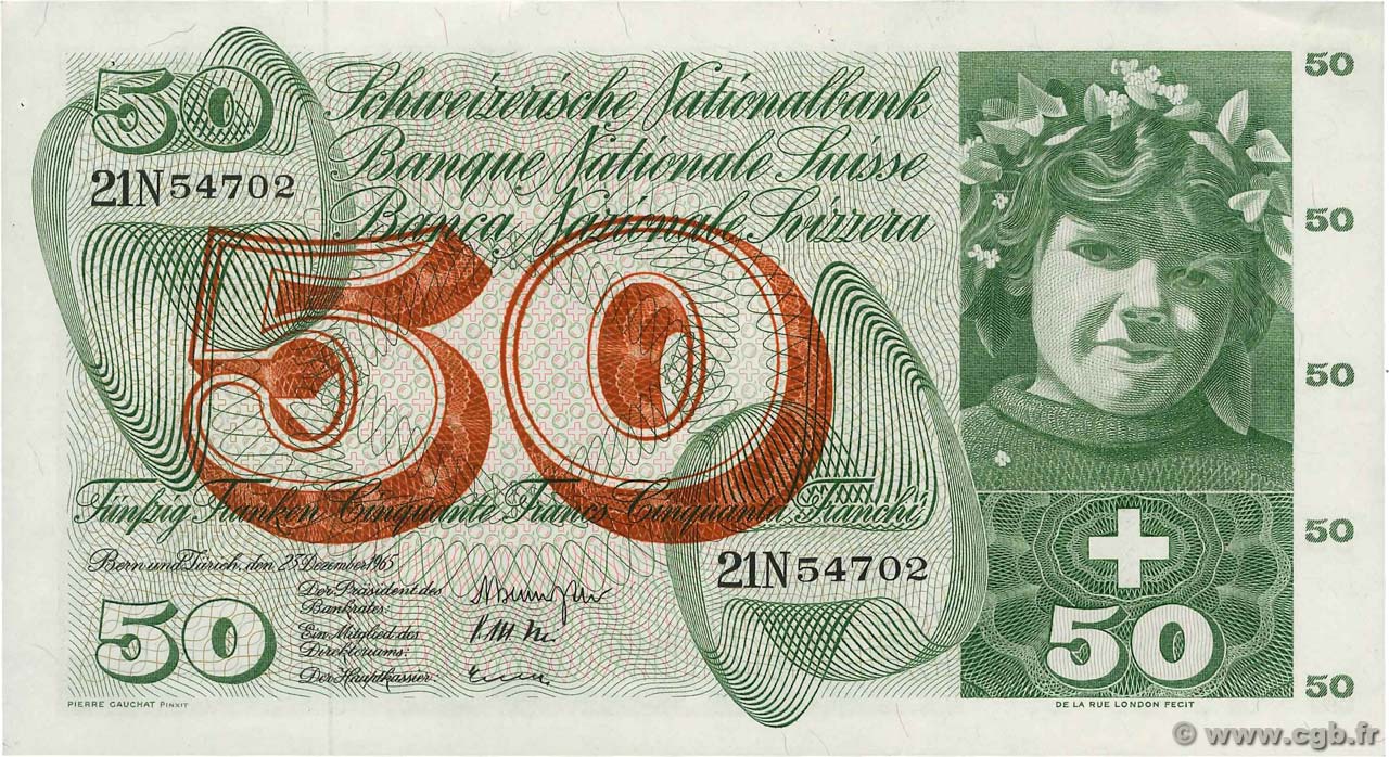 50 Francs SUISSE  1965 P.48f fST