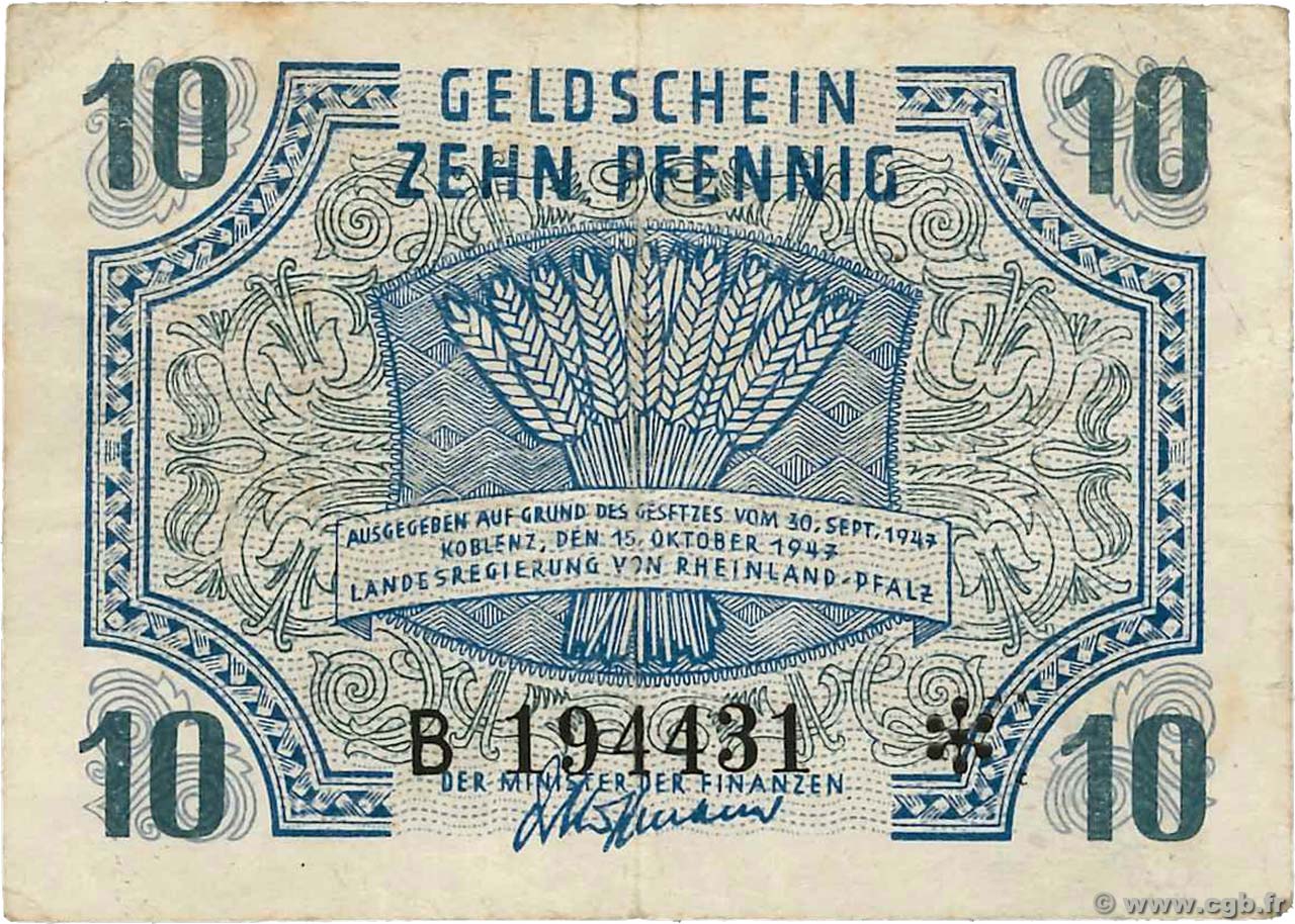 10 Pfennig ALEMANIA Coblenz 1947 PS.1005 MBC