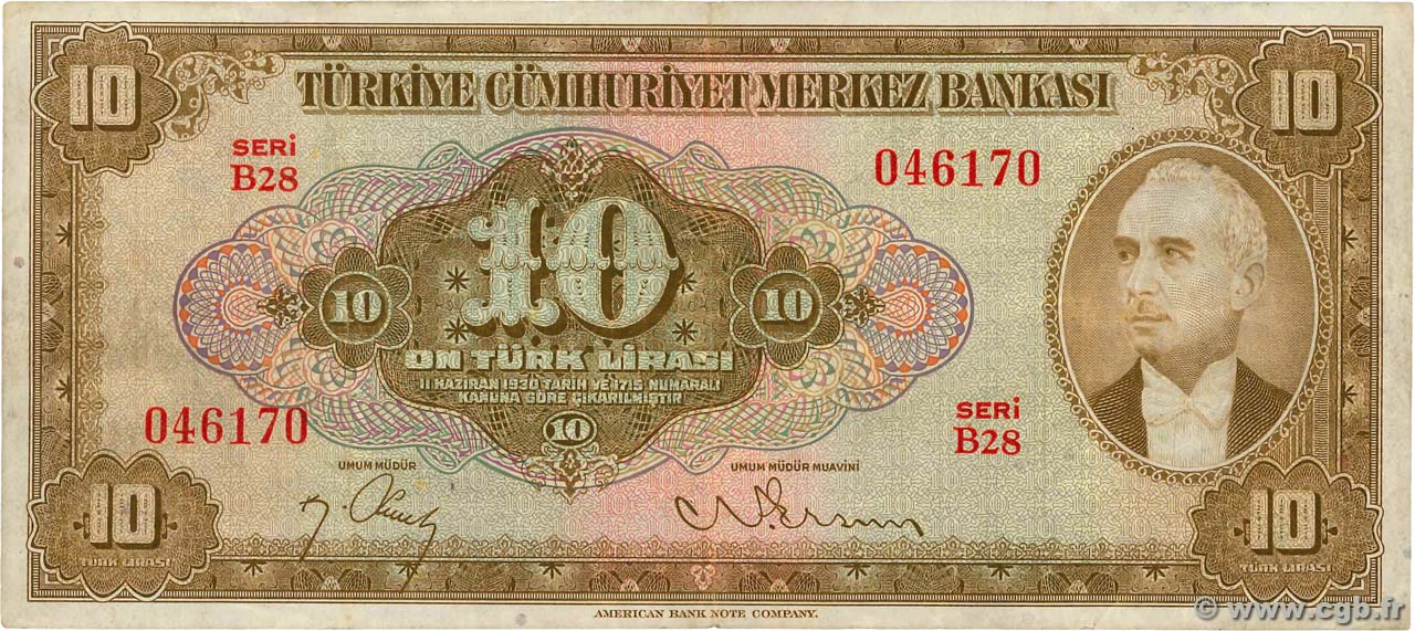 10 Lira TURQUIE  1948 P.148a pr.TTB