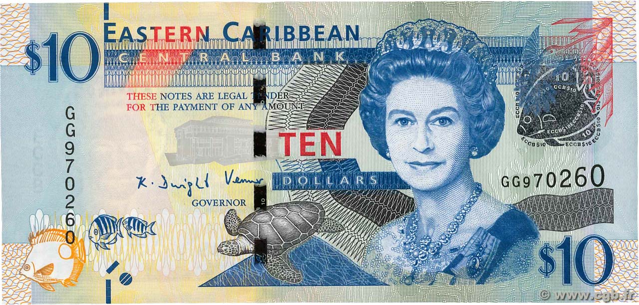 10 Dollars CARIBBEAN   2012 P.52b UNC