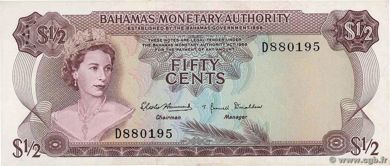 50 Cents BAHAMAS  1968 P.26a XF