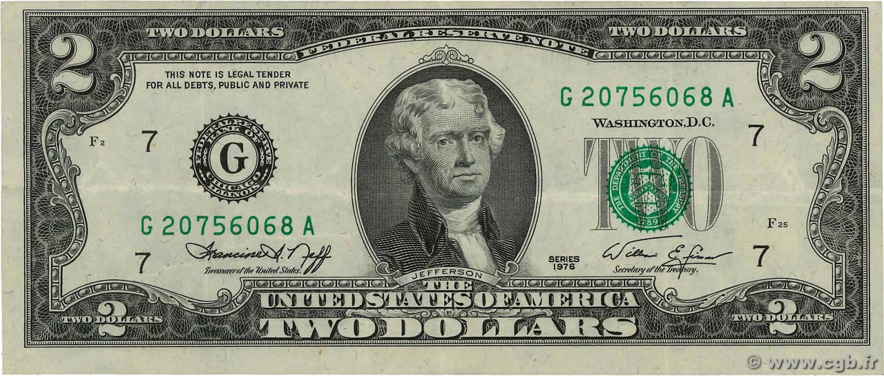 2 Dollars UNITED STATES OF AMERICA Chicago 1976 P.461G VF