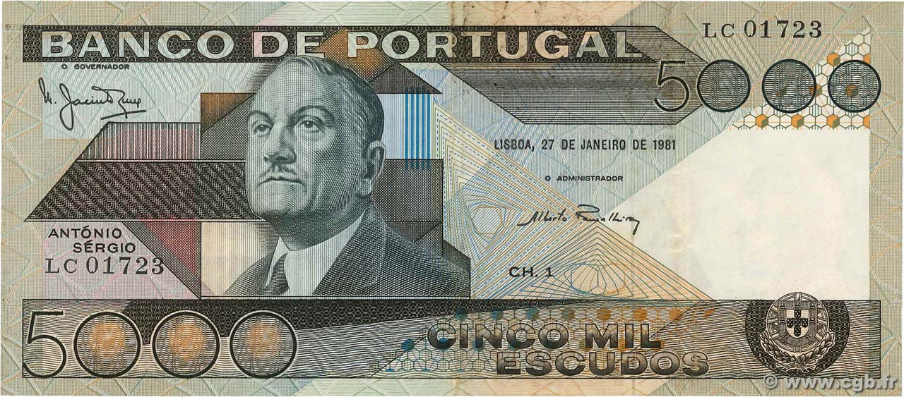 5000 Escudos PORTUGAL  1981 P.182b VF