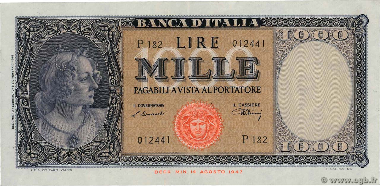 1000 Lire ITALY  1948 P.088a VF