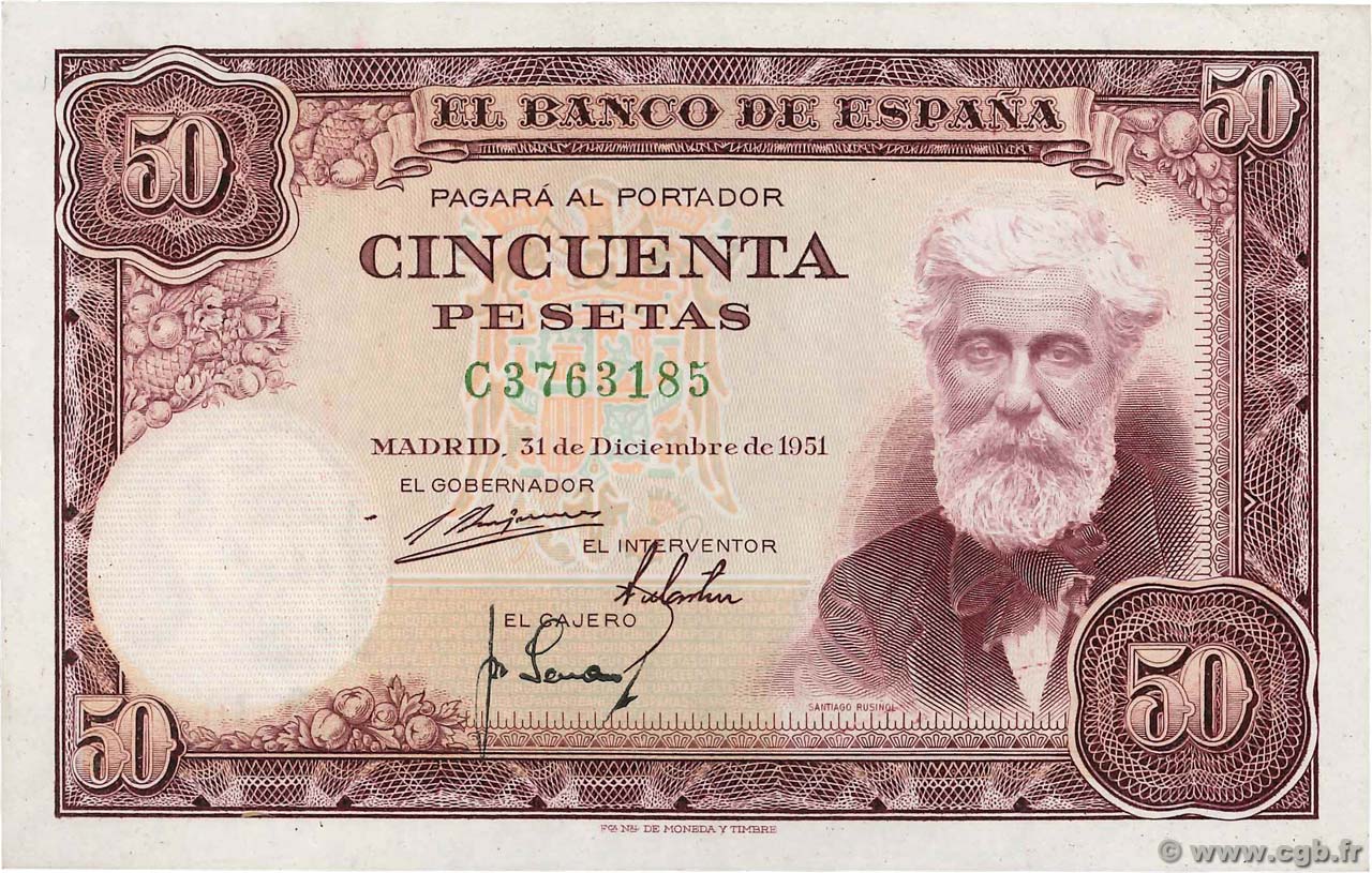 50 Pesetas ESPAGNE  1951 P.141a SPL