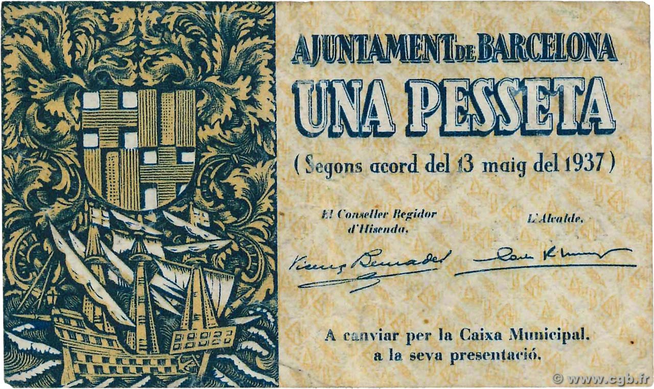 1 Pesseta SPANIEN Barcelona 1937 C.78.1 SS