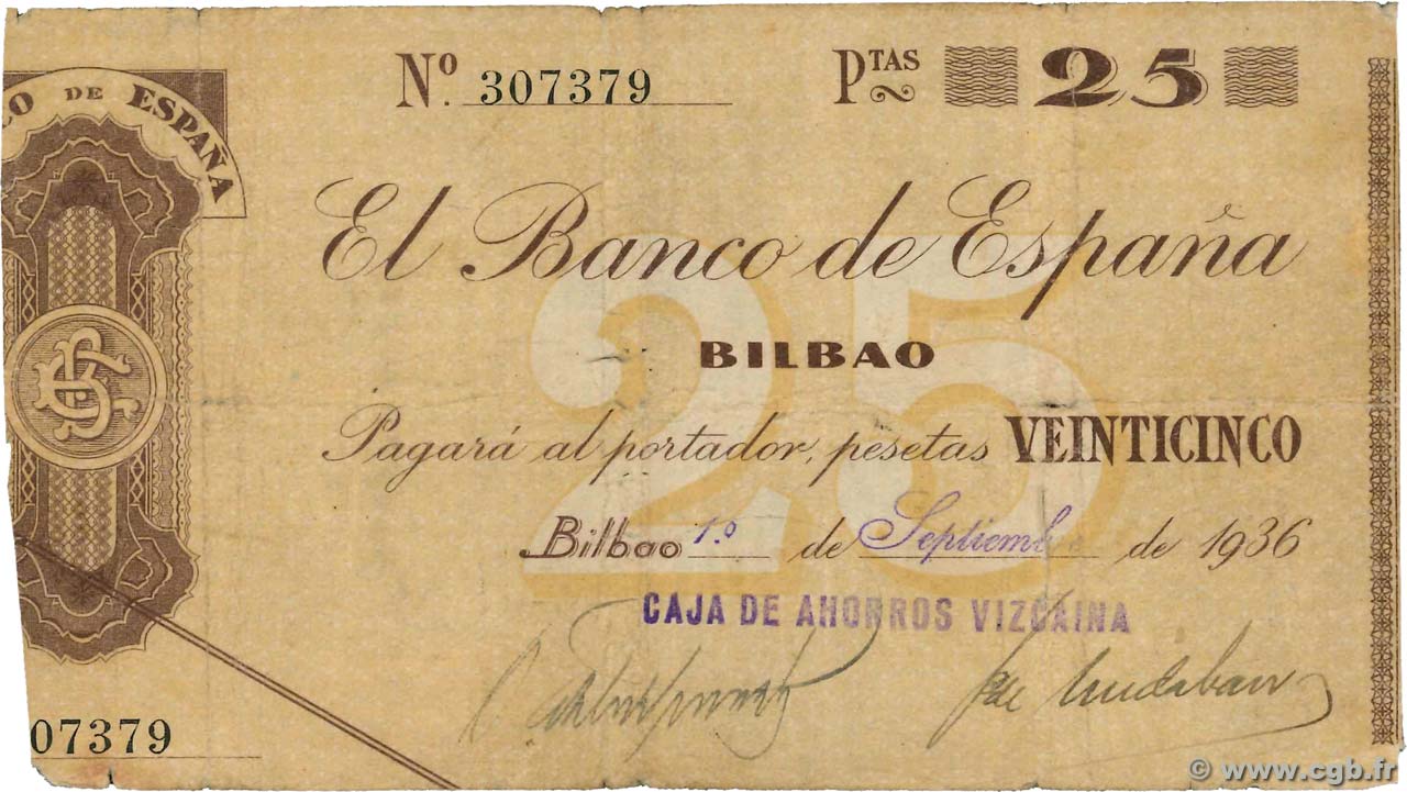 25 Pesetas ESPAÑA Bilbao 1936 PS.552h BC