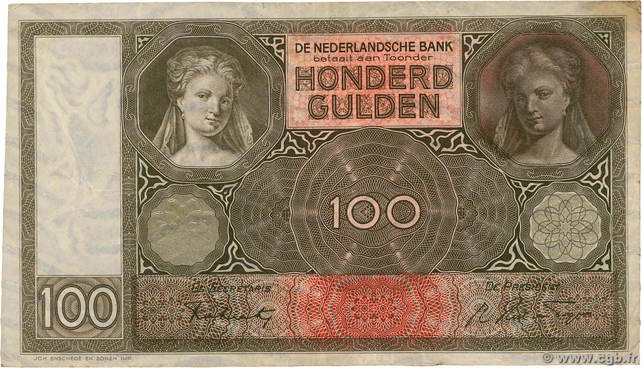 100 Gulden PAESI BASSI  1942 P.051c BB