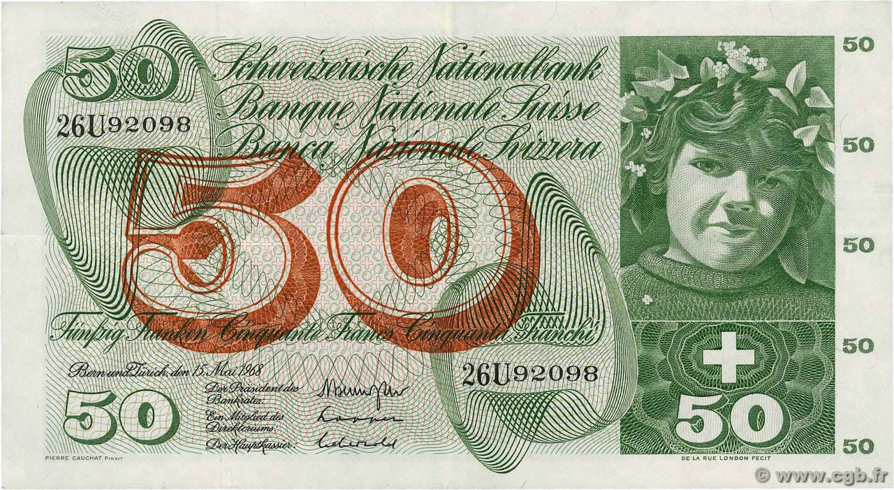 50 Francs SWITZERLAND  1968 P.48h XF