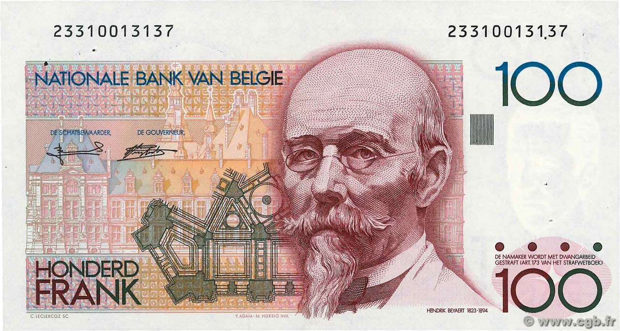 100 Francs BELGIQUE  1982 P.142a SUP