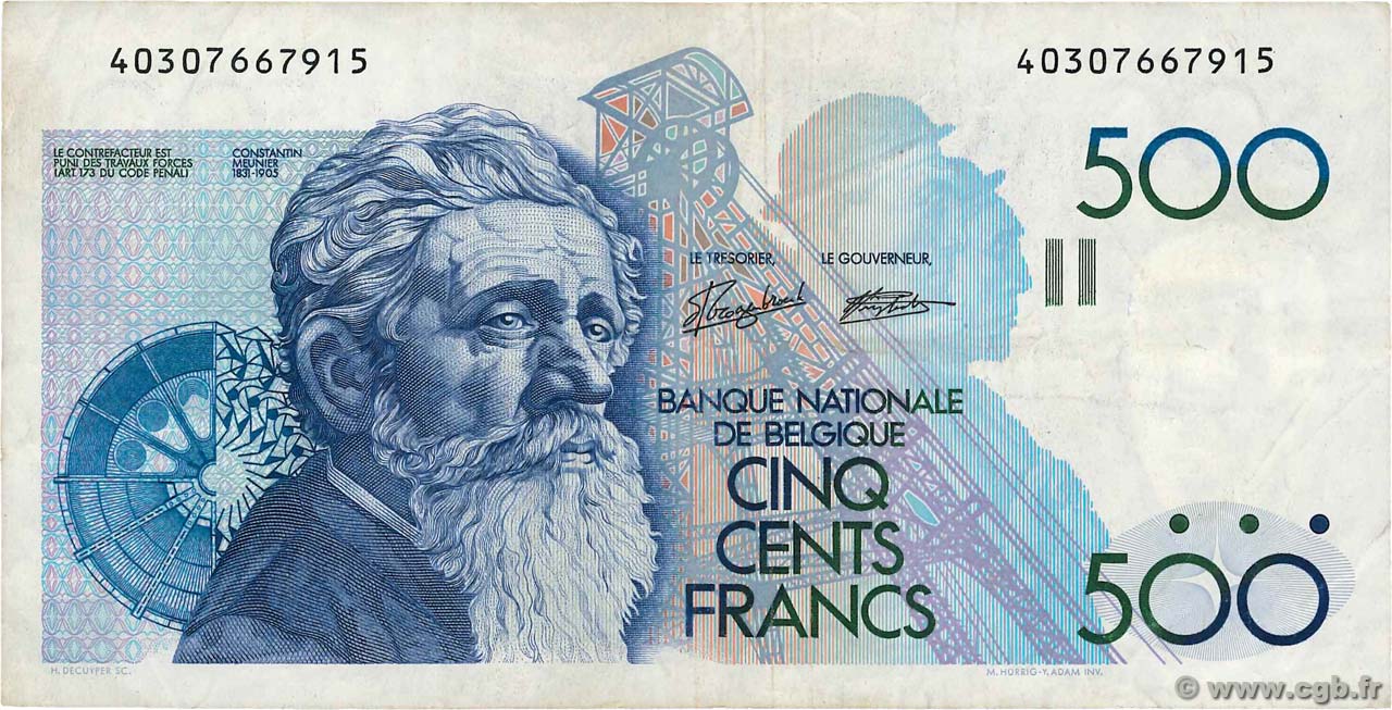500 Francs BELGIQUE  1982 P.143a TB